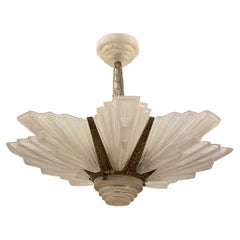 French Art Deco Skyscraper Chandelier Signed by Marius-Ernest Sabino
