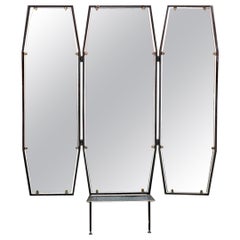 Italian Mid-Century Metal Octagonal Frame with Closable Doors Wall Mirror, 1950s