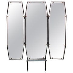 Used Italian Mid-Century Metal Octagonal Frame with Closable Doors Wall Mirror, 1950s