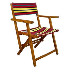 Chaise pliante italienne moderne du milieu du siècle en bois massif et tissu multicolore des années 1960