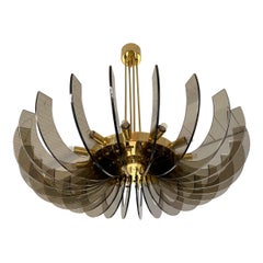 Vintage Brass and Glass Chandelier by Gino Paroldo, Italy, 1970s