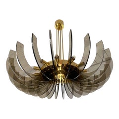 Brass and Glass Chandelier by Gino Paroldo, Italy, 1970s