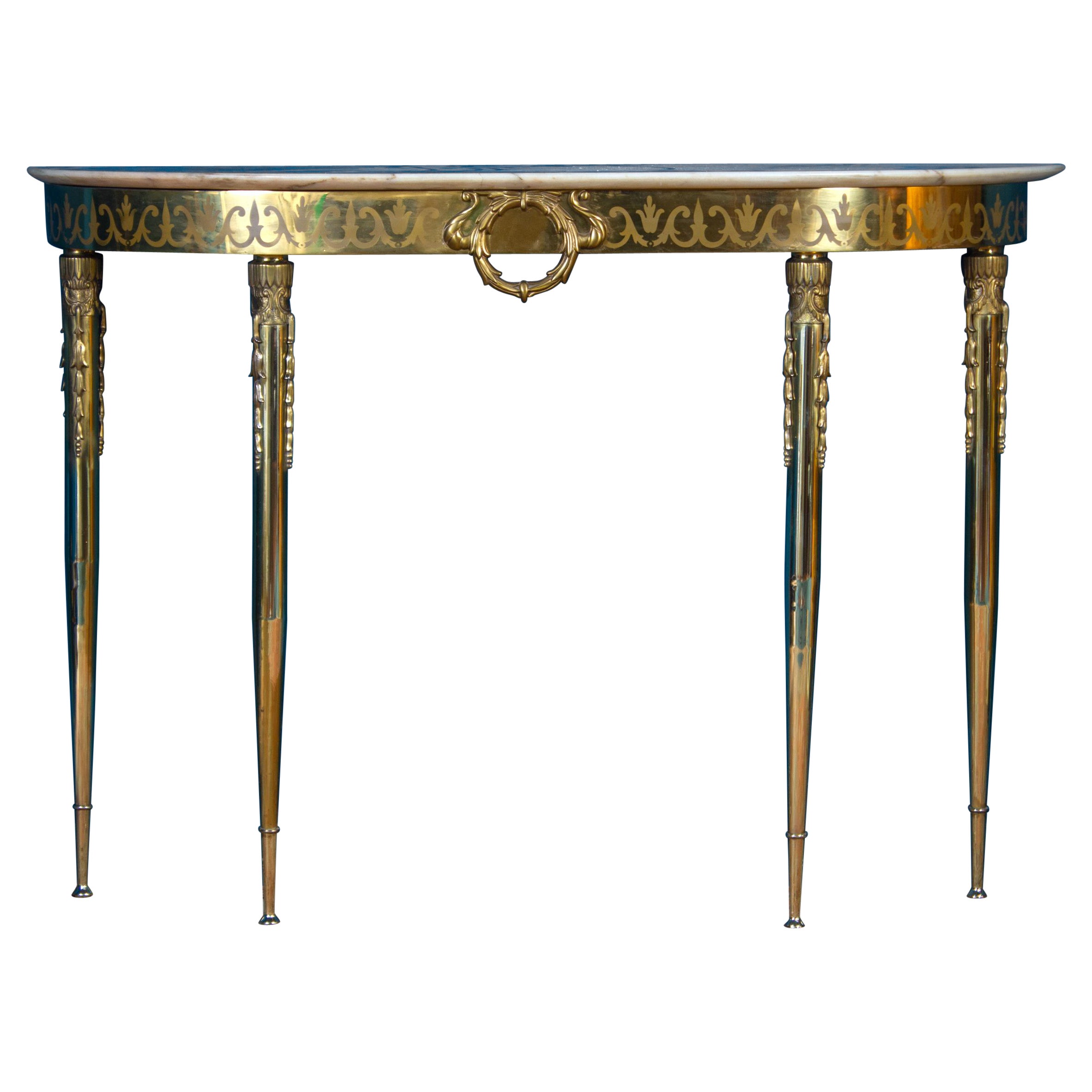 Midcentury Oval Shaped Brass Console Table Italy, 1950 For Sale