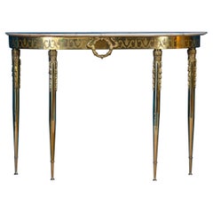 Midcentury Oval Shaped Brass Console Table Italy, 1950