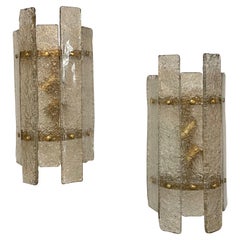 Pair of Modern Murano Glass and Brass Sconces