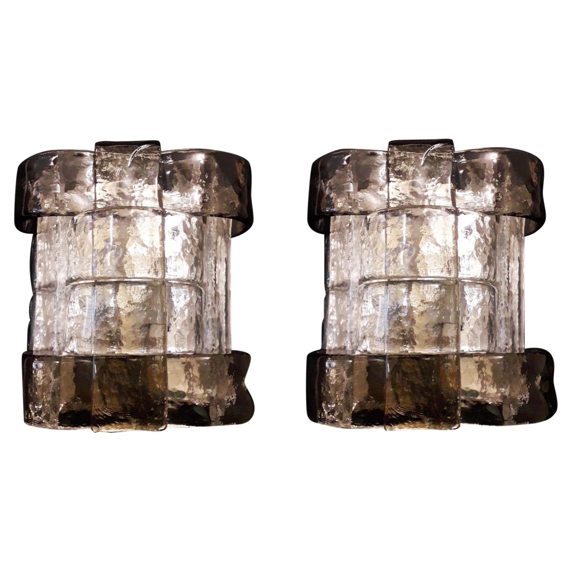 Pair of Curved Murano Glass Sconces by Mazzega