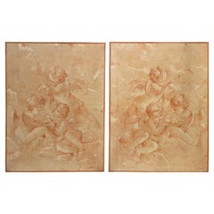 Pair of Old Master Style Drawings on Canvas