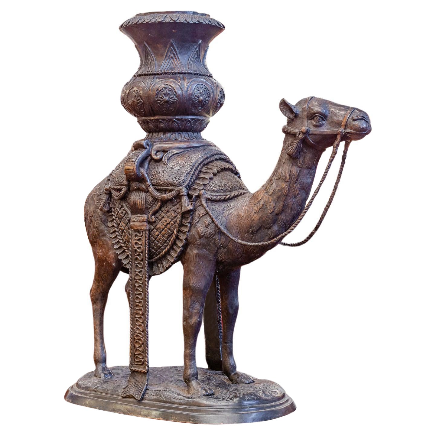 Decorative Continental Bronze Camel Planter 20th Century For Sale