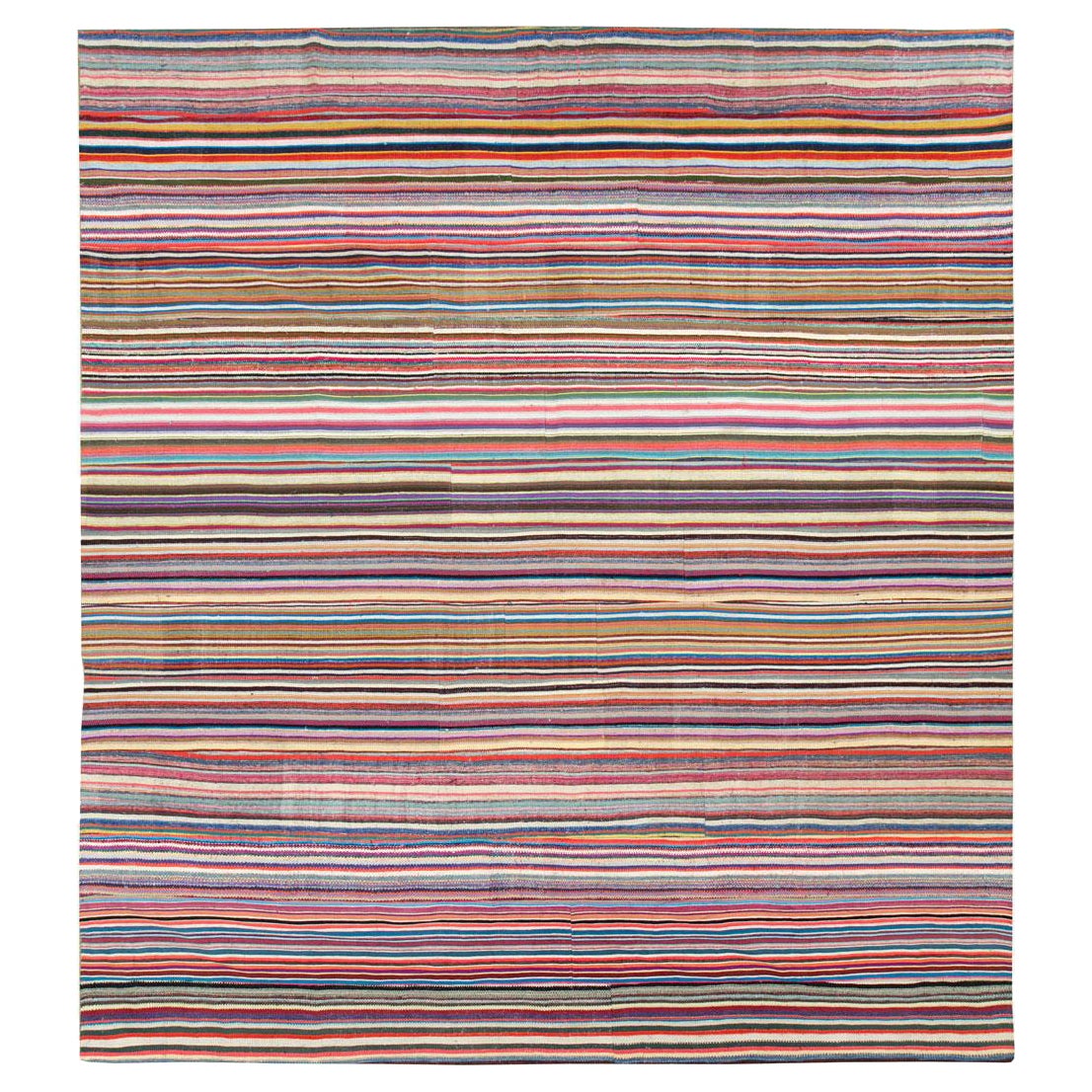 Alfombra turca contemporánea hecha a mano de tejido plano Kilim de colores para habitaciones grandes