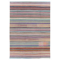 Contemporary Handmade Turkish Flat-Weave Kilim Colorful Room Size Carpet