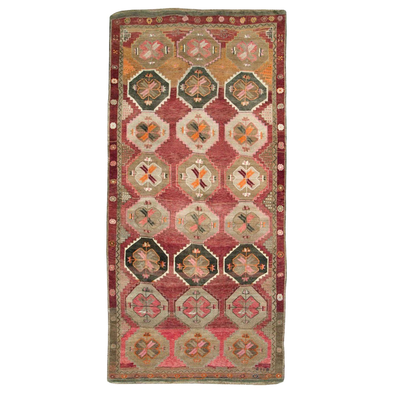 Mid-20th Century Handmade Turkish Anatolian Room Size Gallery Carpet For Sale