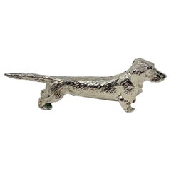 Antique Estate French Silvered Bronze Figural "Dachshund" Knife Rest, Circa 1930's