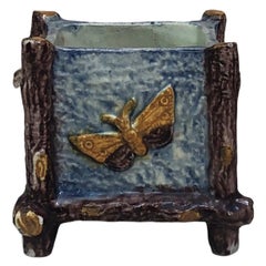 French Majolica Palissy Cache Pot with Butterlflies Thomas Sergent