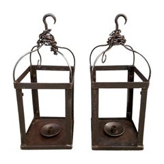 Pair Italian Wrought Iron Hanging Lanterns