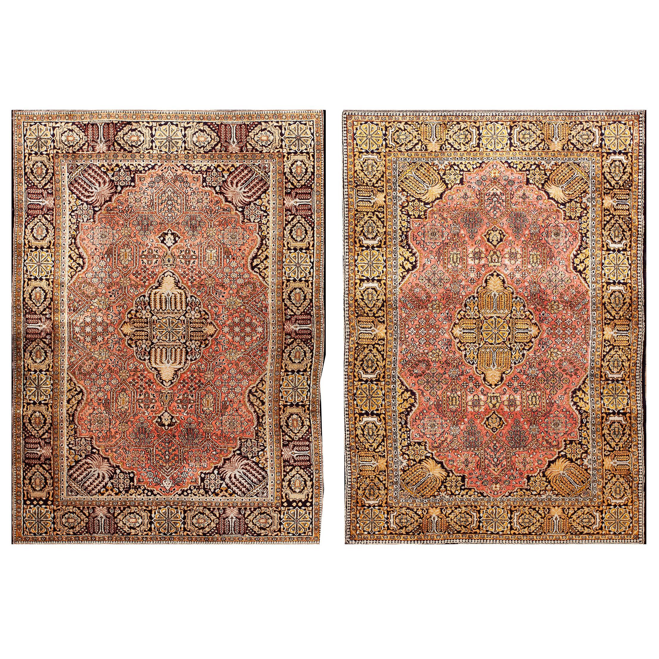 Pair of Mid 20th Century Persian Silk Qum Carpets (3' 7'' x 5' 2'' - 110 x 158) For Sale