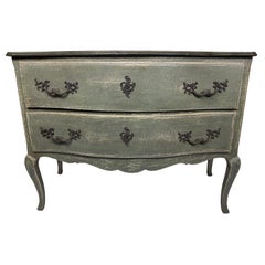 Vintage French Louis XV Style Two Drawer Bureau in Blue / Green Crackle Painted