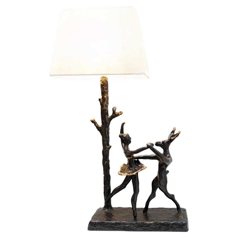 Hare & Ballerina Sculptural Table Lamp, Hand Made For Sale