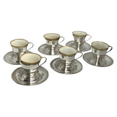 Set of Six International Sterling Silver Cup Holders, Saucers and Lenox Liners
