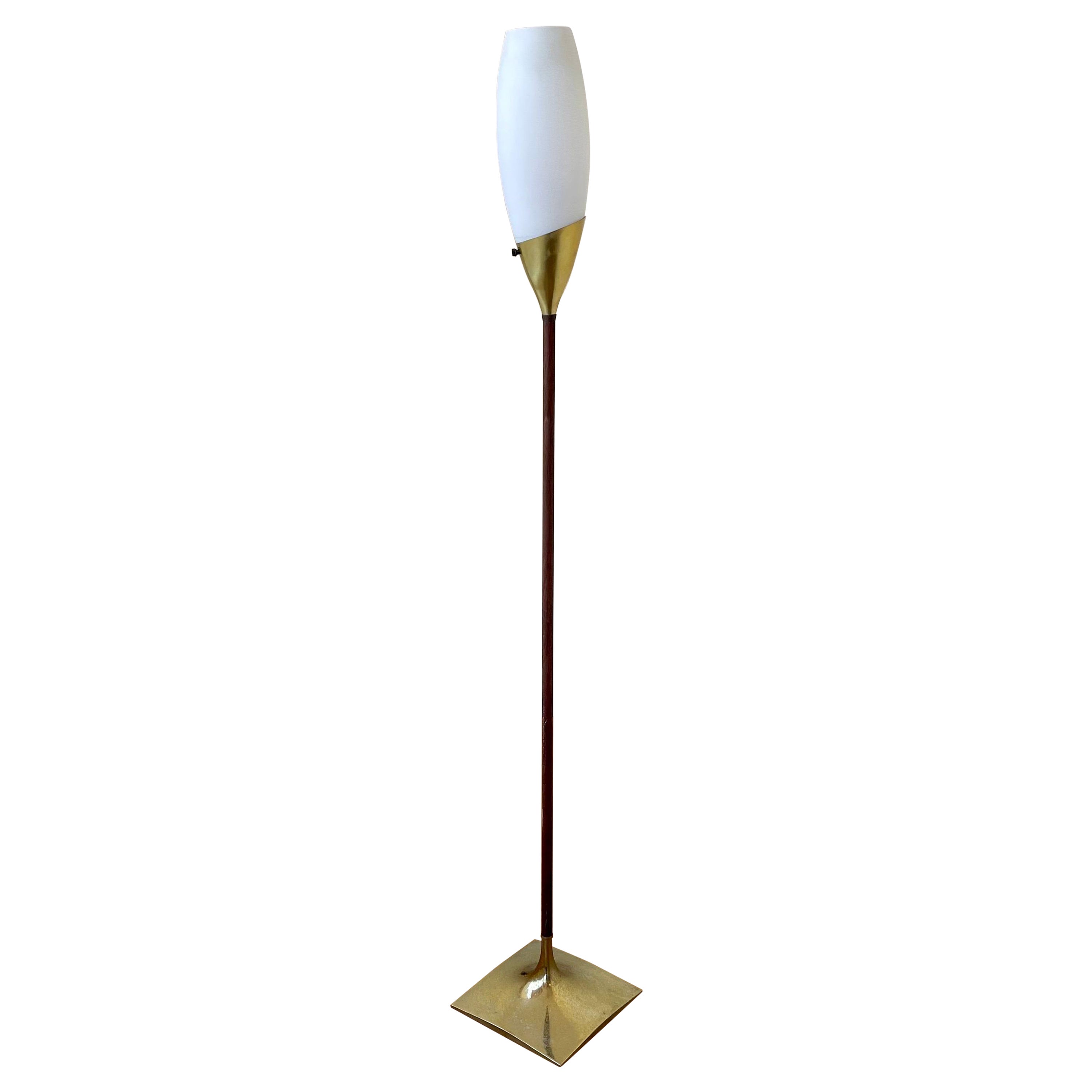 Mid Century Walnut & Brass by Laurel Floor Lamp with Tulip Shade