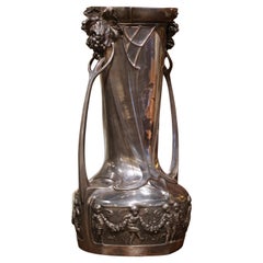 Early 20th Century French Art Nouveau Silver Plated Copper Vase with Vine Motifs