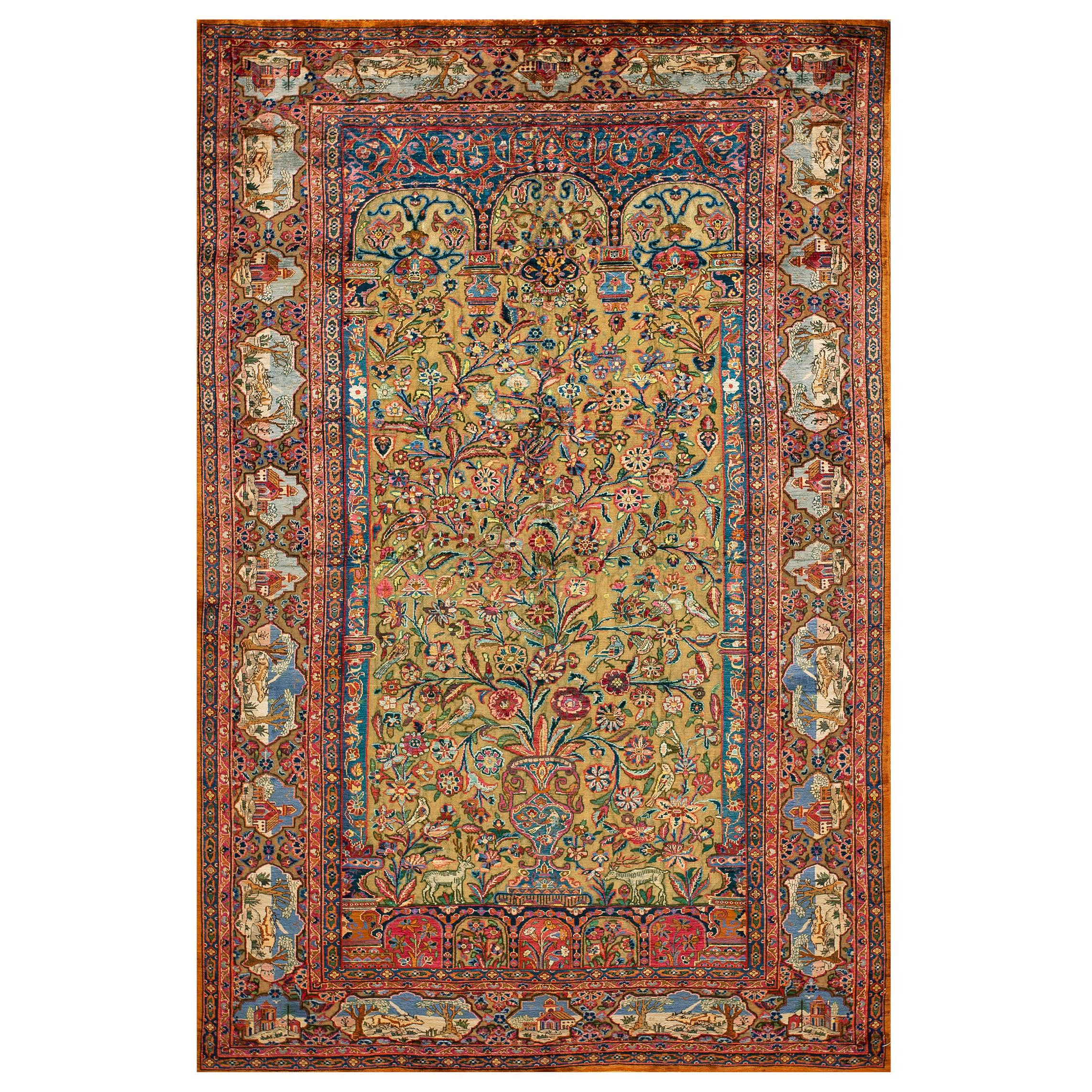 Early 20th Century Silk & Metallic Threads Souf Kashan Carpet (4' 3'' x 6' 3'')