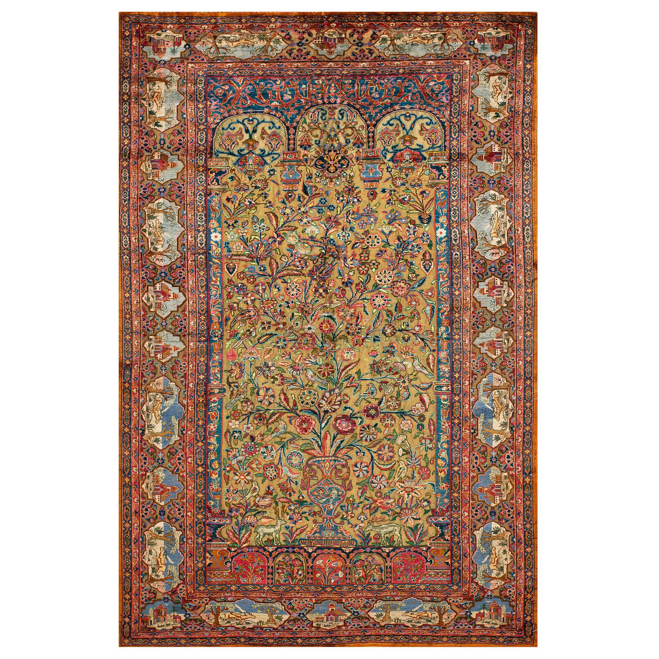 Early 20th Century Silk & Metallic Threads Souf Kashan Carpet (4' 3'' x 6' 3'') For Sale