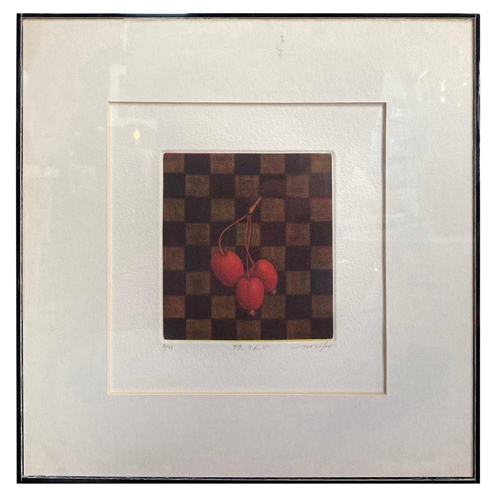 Japanese Signed Limited Edition Mezzotint Fruit Crab Apple Still Life Print For Sale