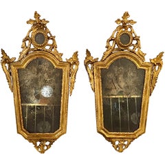 Antique Pair of 18th Century Italian Carved Giltwood Mirrors
