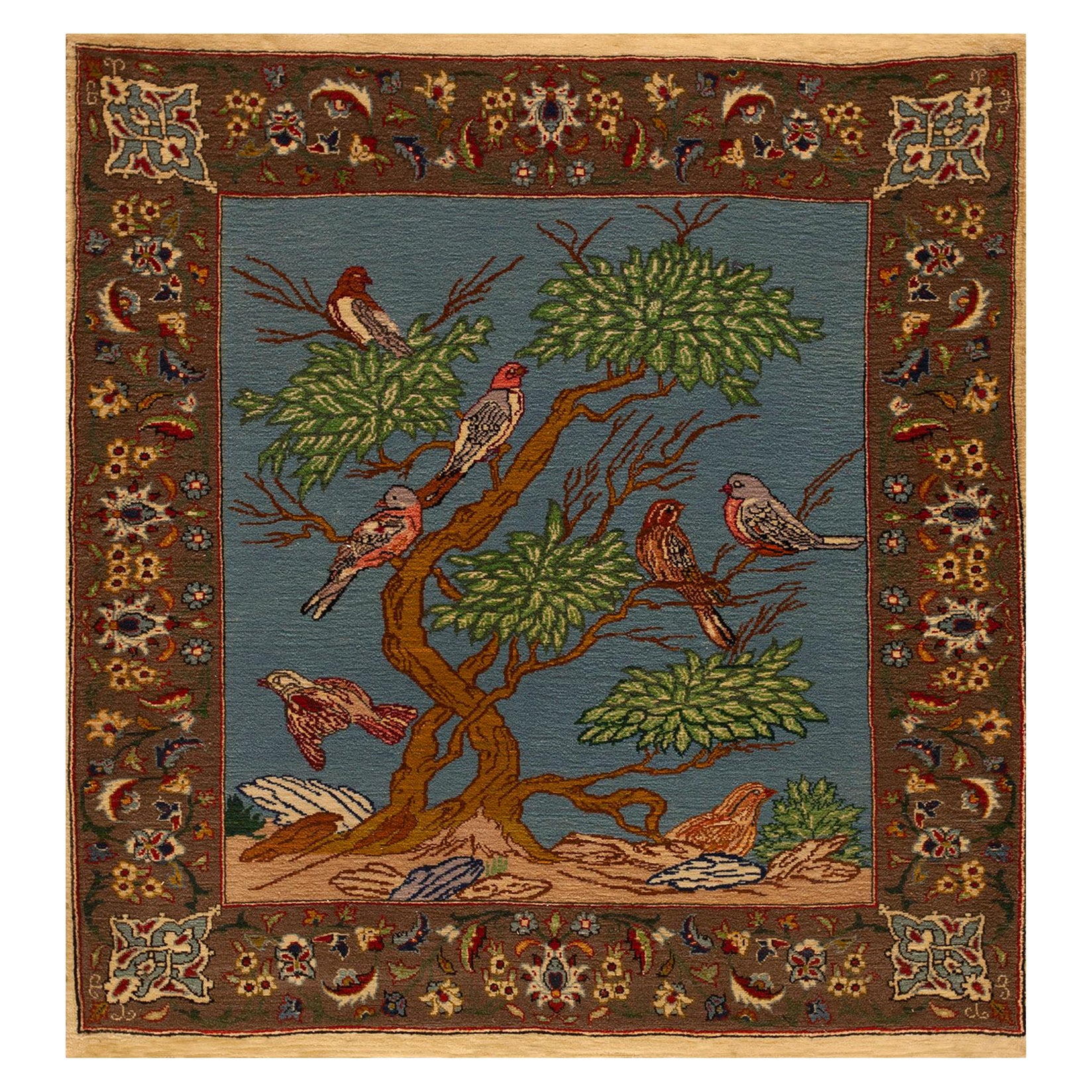Persischer Täbriz-Teppich aus den 1930er Jahren ( 2' x 2' 3" - 61 x 68 cm) im Angebot