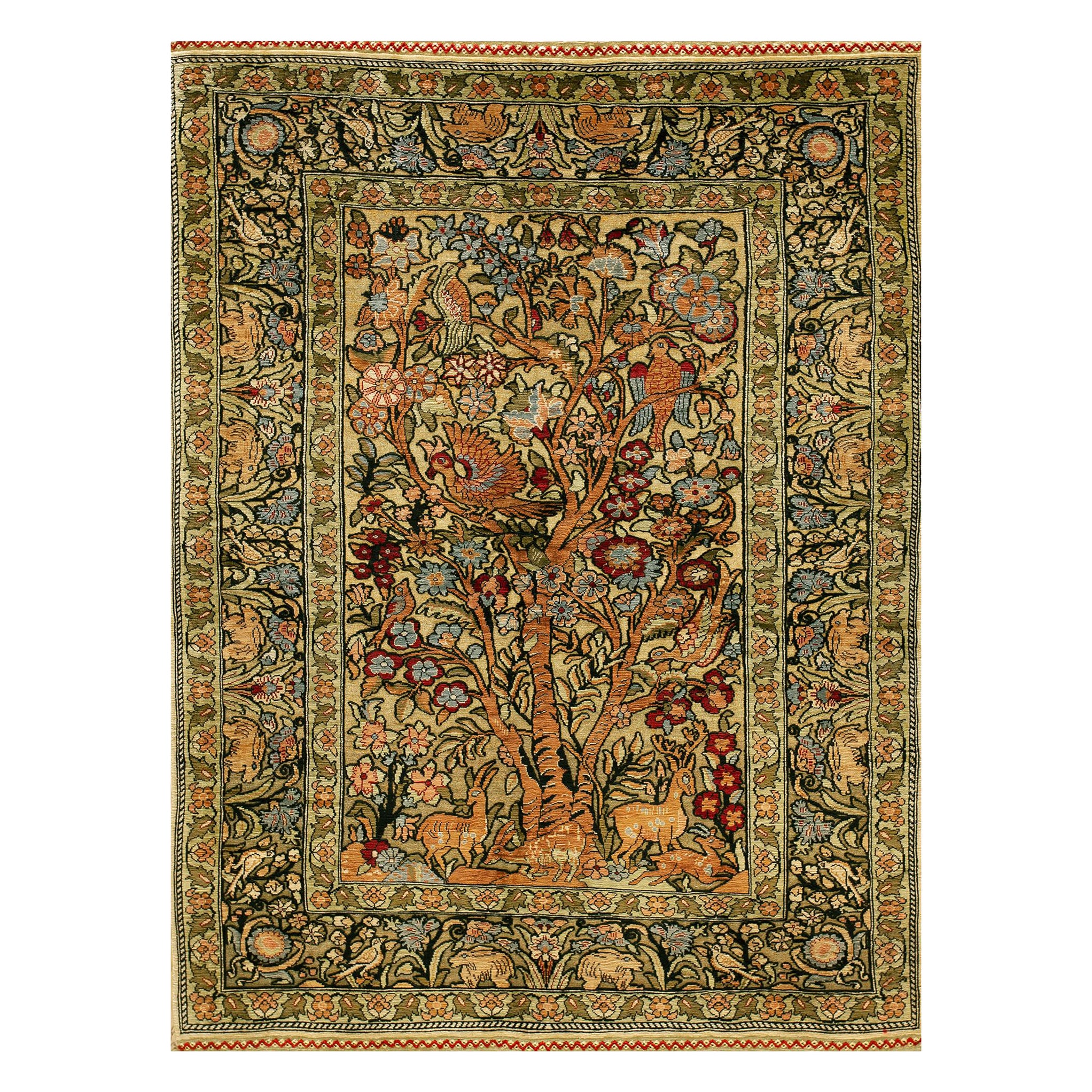 Mid  20th Century Silk Turkish Hereke Carpet ( 2' x 3' - 60 x 90 cm ) For Sale