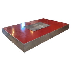 Willy Rizzo "Alveo" Rectangular Red and Chrome Italian Coffee Table, 1970s