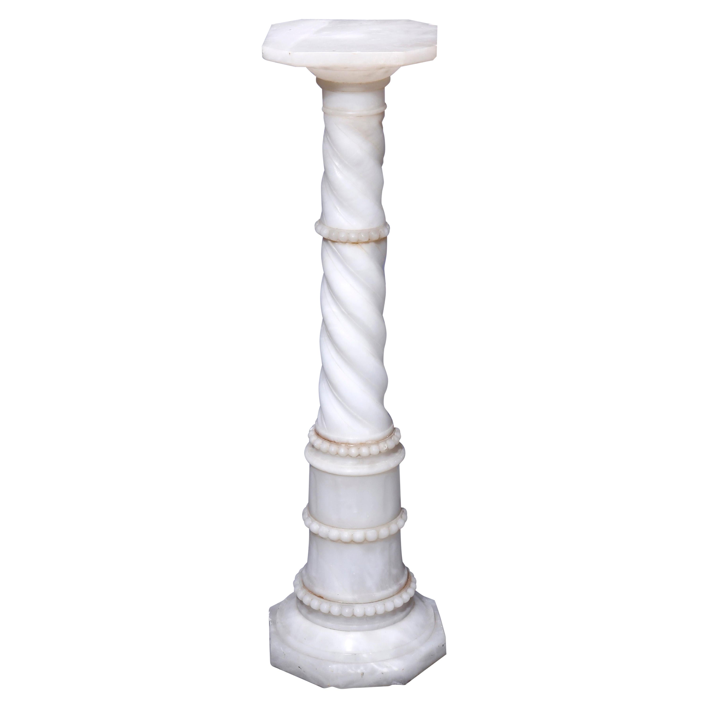 Antique Neoclassical Carved Alabaster Sculpture Display Pedestal Circa 1890 For Sale