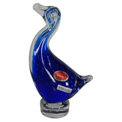 Murano Lavorazione Italian Studio Art Glass Blue Duck Goose Bird Figurine