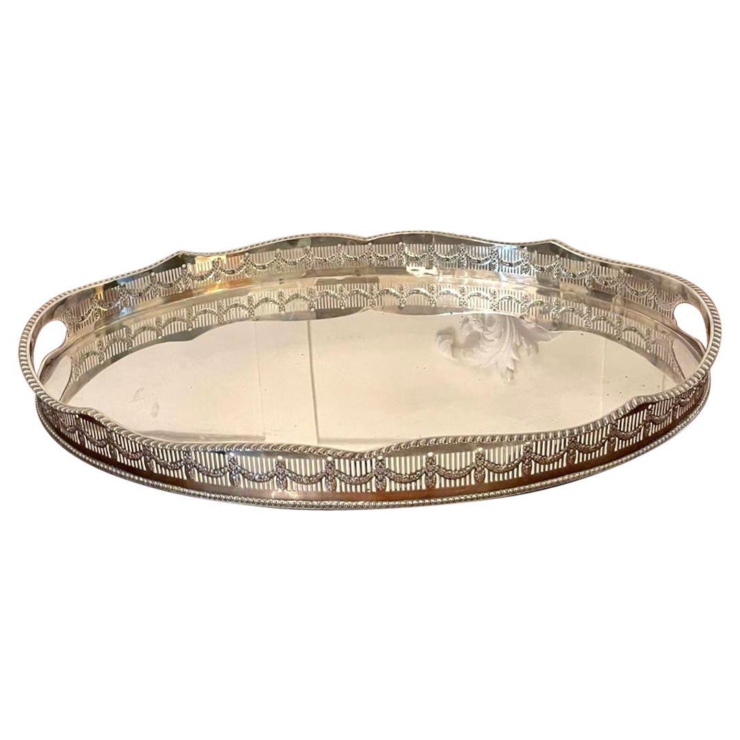 Quality Antique Edwardian Silver Plated Gallery Tray For Sale