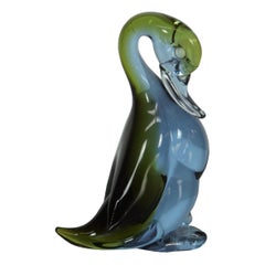 Murano Sommerso Italian Art Glass Duck Swan Goose Bird Figurine Green & Blue
