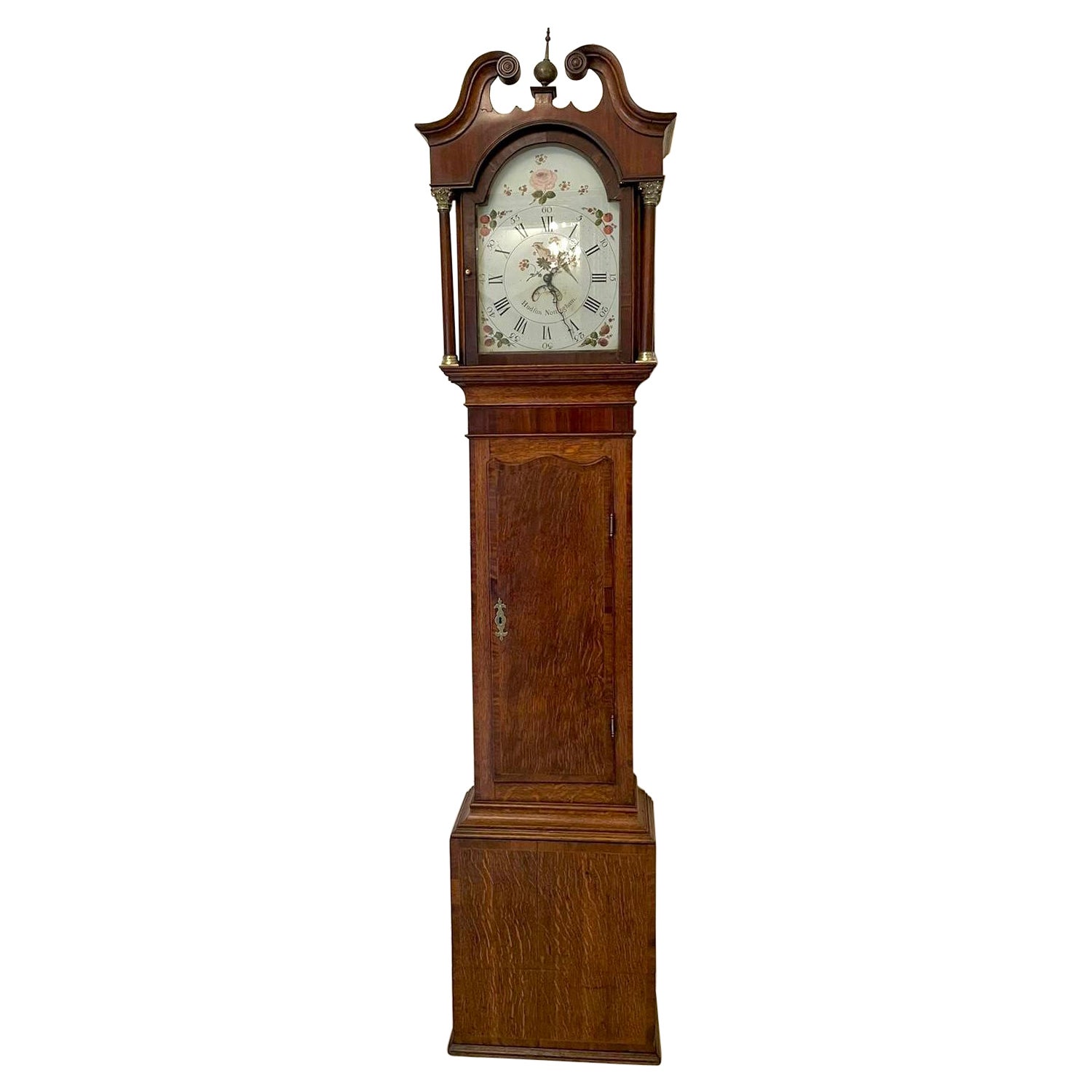 Antique George III Mahogany and Oak Longcase Clock by Hudfon of Nottingham For Sale