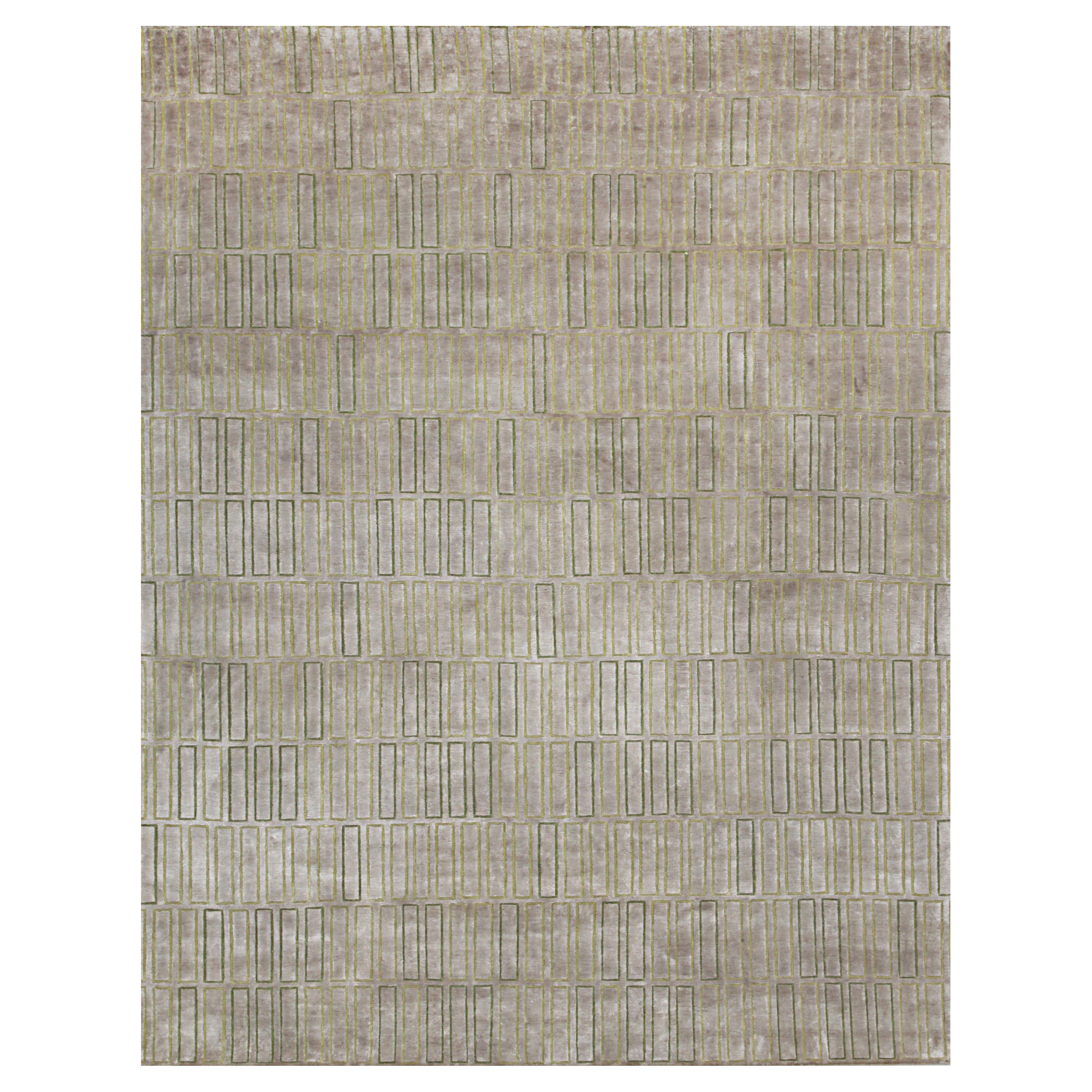 ASTONISH Hand Knotted Contemporary Silk Rug in Gold & Green Colours by Hands For Sale