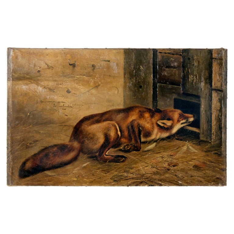 Antique Oil Painting of a Fox by Piet van Engelen For Sale at 1stDibs