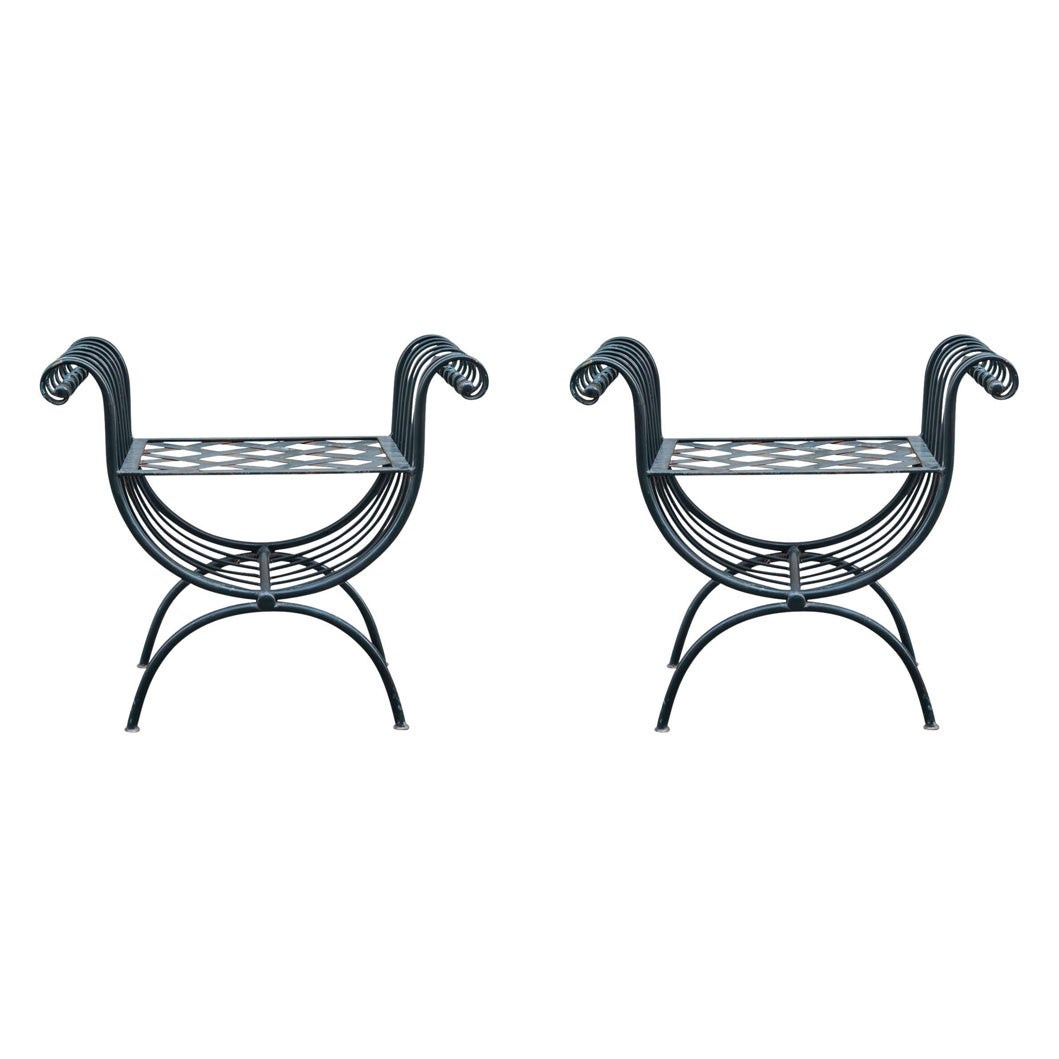 Style Neoclassic, Pair of Stools, Iron, circa 1970, France