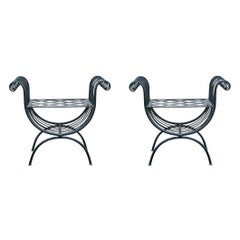 Style Neoclassic, Pair of Stools, Iron, circa 1970, France