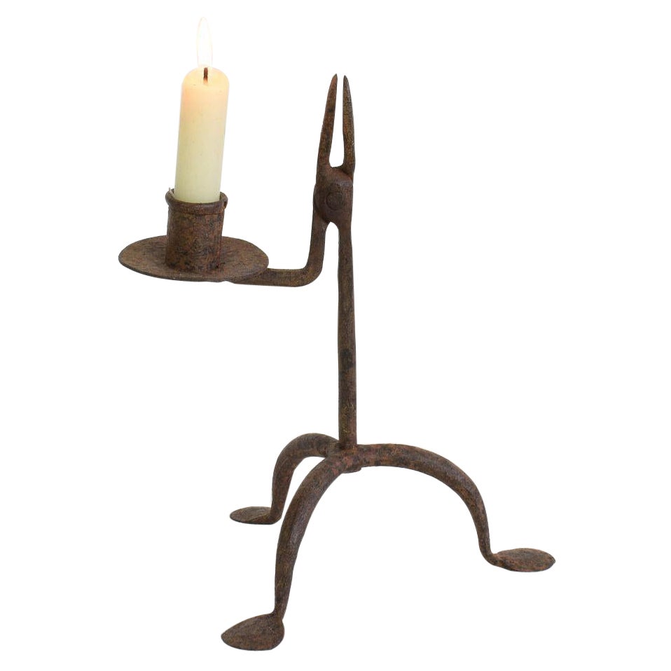 18th-19th Century Hand Forged Iron Candleholder