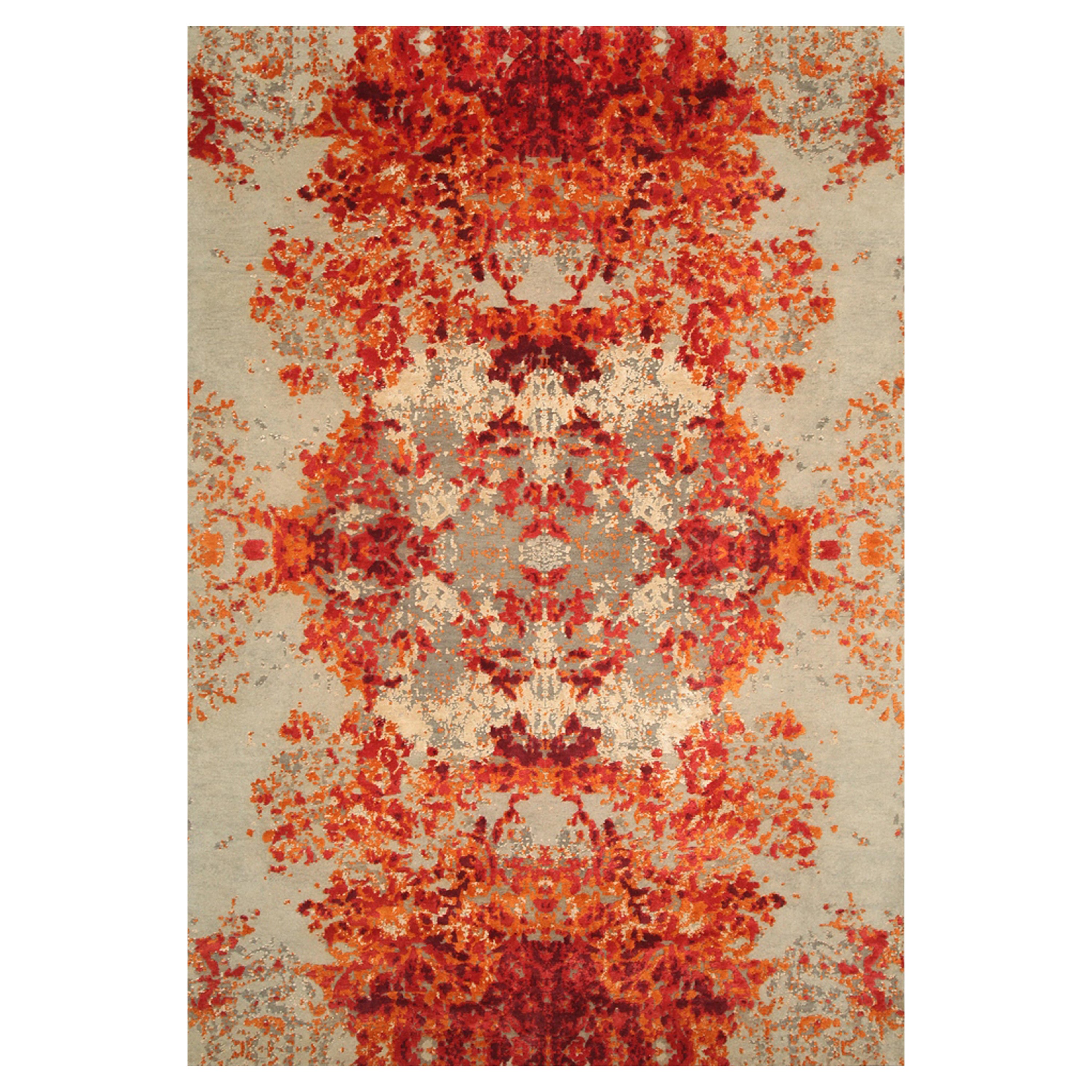 AKASA Hand Knotted Contemporary Rug in Gold, Red, Turquoise Colours by Hands