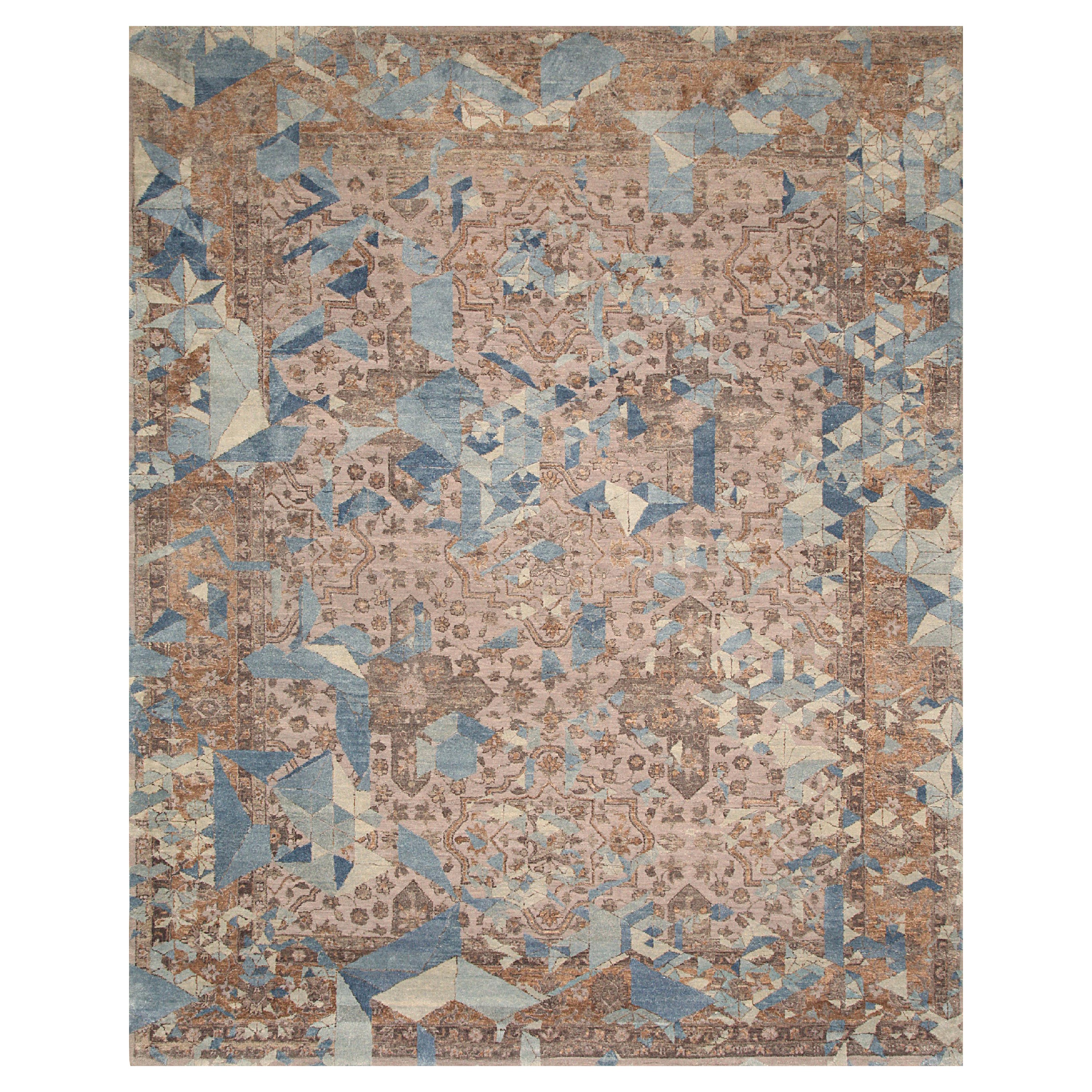 ELIXIR Hand Knotted Transitional Rug in Blue, Grey & Fuchsia Colours by Hands For Sale