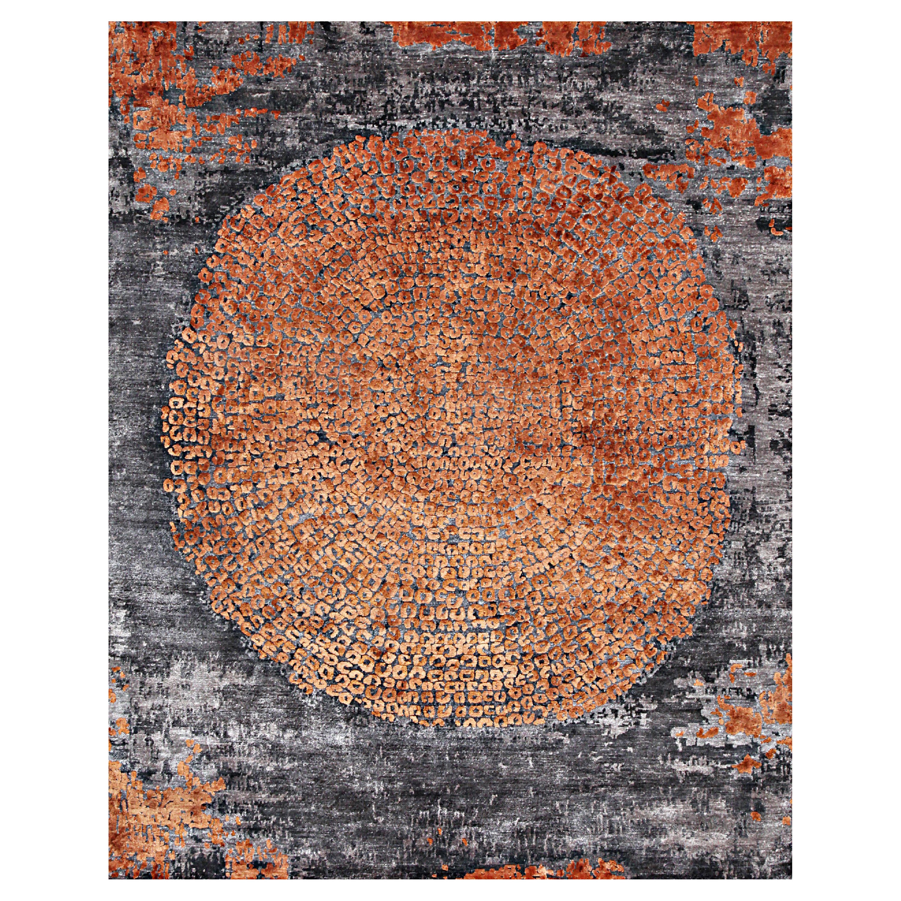 MARQUISE Hand Knotted Transitional Silk Rug in Rust & Teal Colours by Hands For Sale