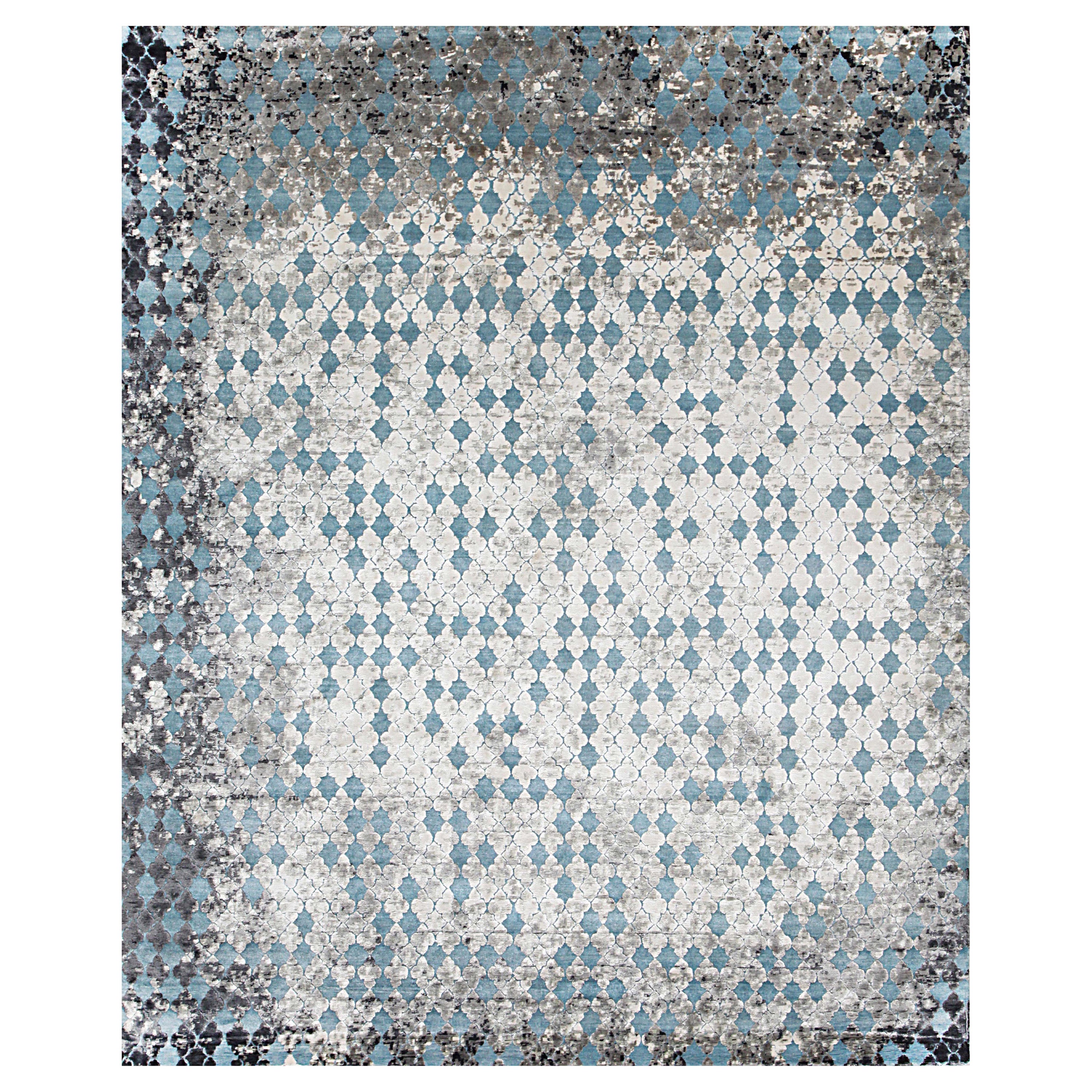 ZALIJ Hand Knotted Transitional Rug in Blue, Rust & Mauve Colours by Hands For Sale