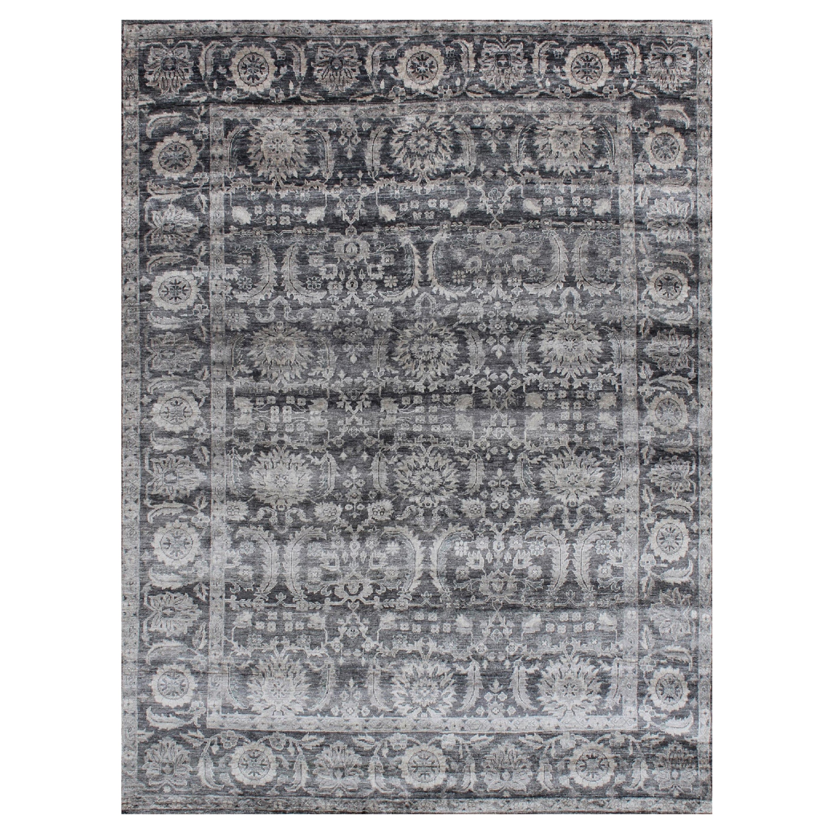 CAMEO Handgeknüpfter traditioneller Seidenteppich in Grau und Braun von Hand