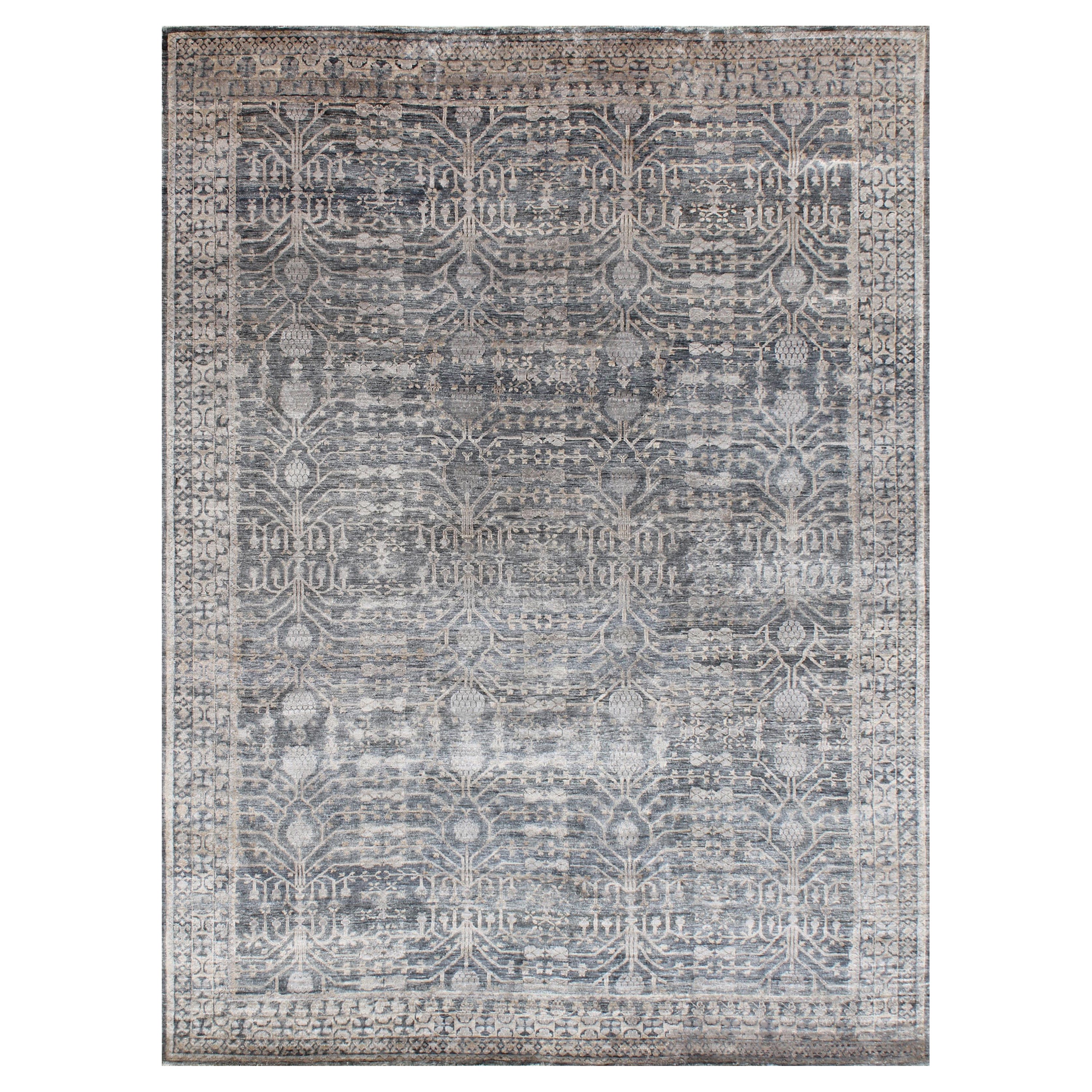 ESME Hand Knotted Traditional Silk Rug in Dark Grey Colour by Hands For Sale
