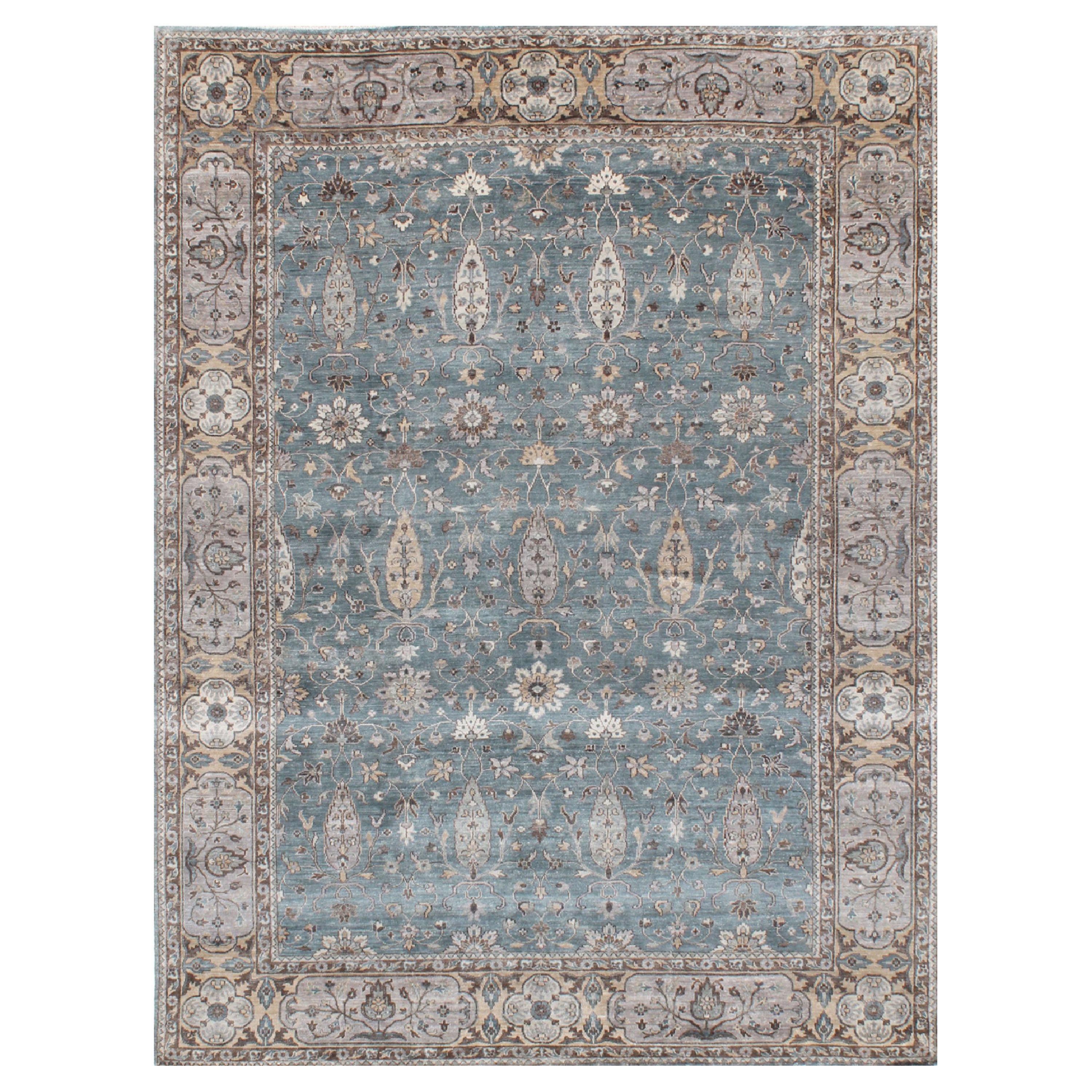 RUBINE Hand Knotted Traditional Silk Rug in Taupe & Blue Brown Colours by Hands