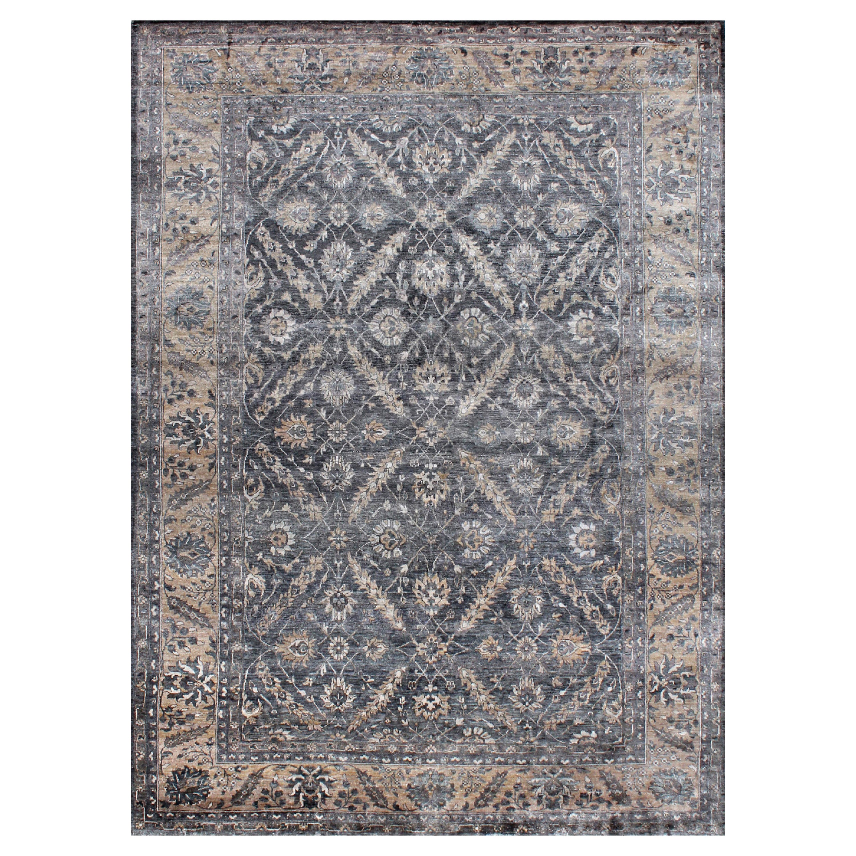 RUHETTA Hand Knotted Traditional Silk Rug in Grey Colour by Hands For Sale