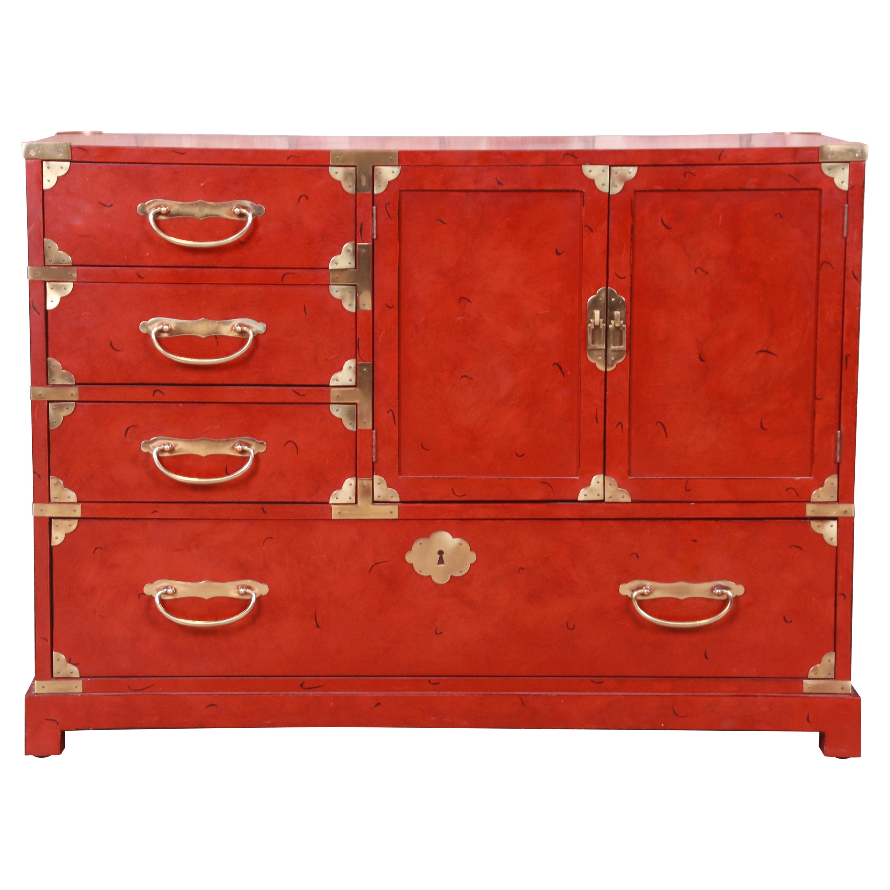 Century Furniture Hollywood Regency Chinoiserie Red Lacquered Commode, 1970s
